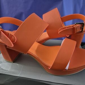 Women's Orange Strappy Chunky Heels Size 11